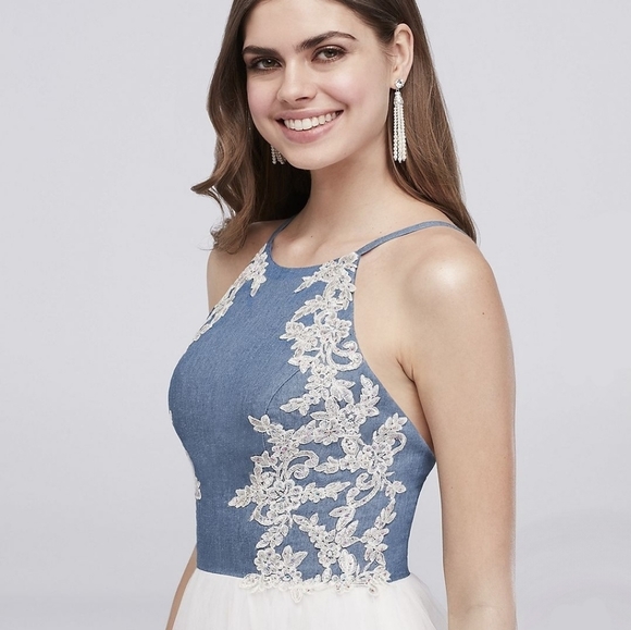 David's Bridal Denim Ivy Formal Gown Size 9 - Picture 2 of 7